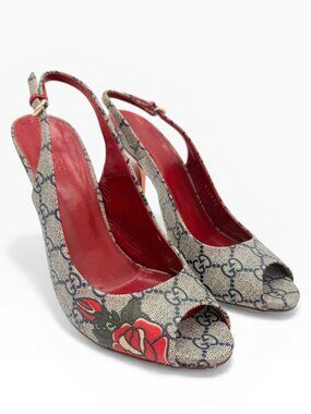 Gucci Monogram GG Rose Tattoo Peep Toe Heels